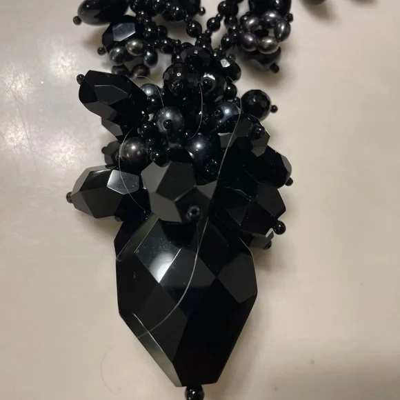 VINTAGE ONYX STATEMENT NECKLACE, NWOT - Picture 3 of 6